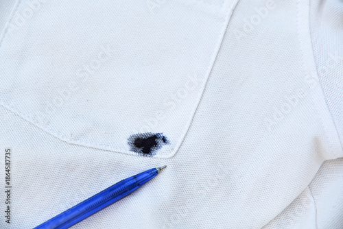 blue blue ink dirty stain  on white shirt for cleaning concept idea in work house