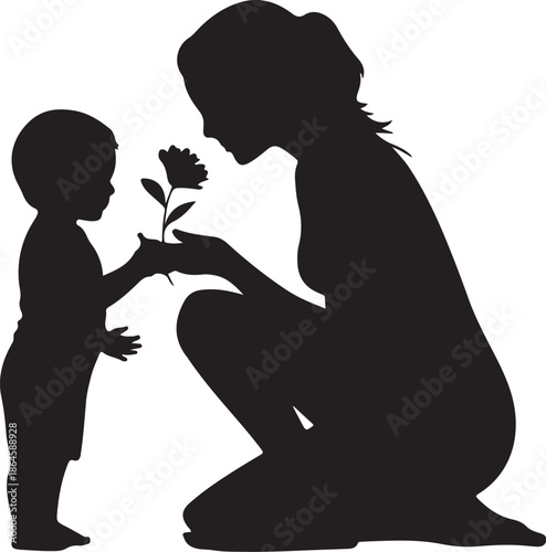 Silhouette of Woman and Child with Flower rose