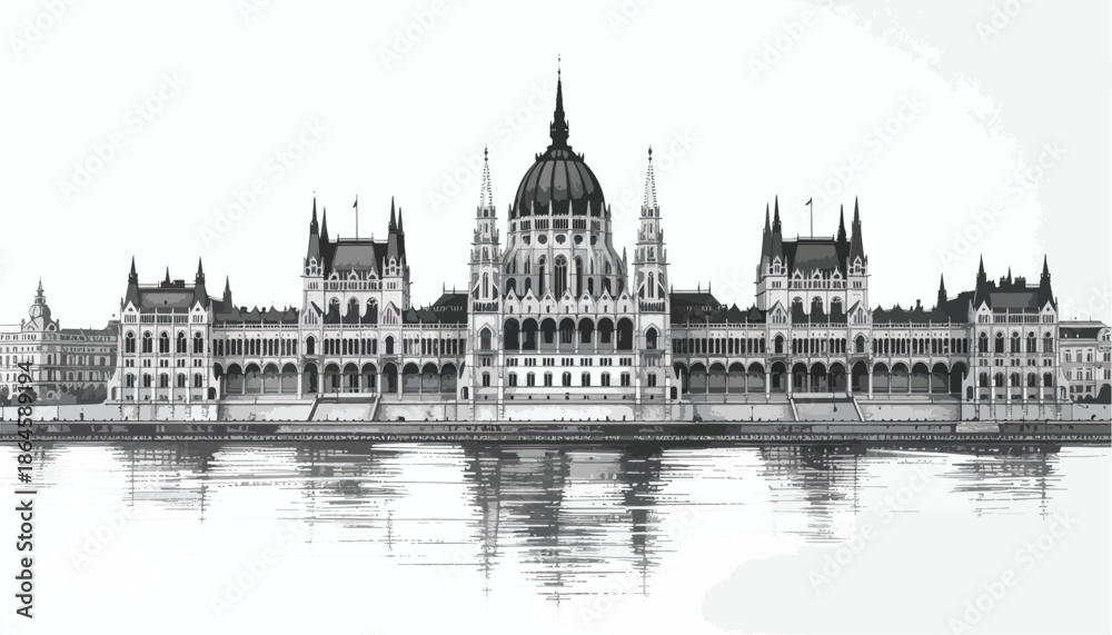 Fototapeta premium Perspective architectural sketch of city parliament building