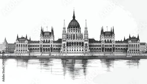 Perspective architectural sketch of city parliament building