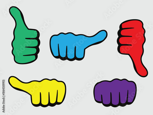Thumbs Up, Thumbs Down: A vibrant illustration showcasing hands giving thumbs up and thumbs down signals, symbolizing agreement and disagreement.