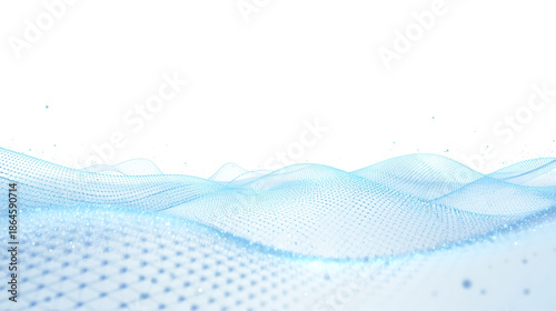 Abstract Digital Network Wave With Blue Particles And White Background