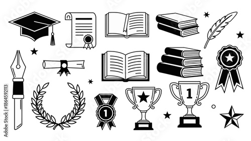 Academic achievement icons for education and learning materials