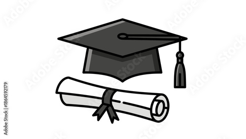 Graduation cap and diploma symbolizing academic achievement