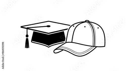 Graduation cap and baseball hat combination symbolizing education and casual style