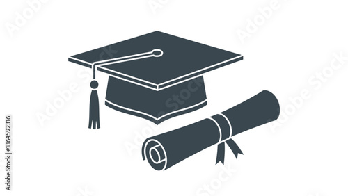 Graduation cap and diploma symbolizing academic achievement