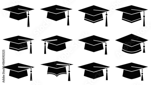 Graduation caps icons for education and academic achievements