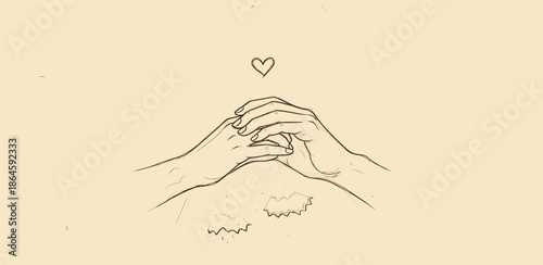 A tender sketch of clasped hands with a tiny heart above, symbolizing love and connection
