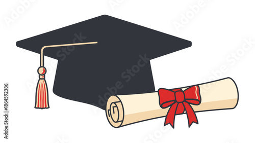 Graduation cap and diploma symbolizing academic achievement