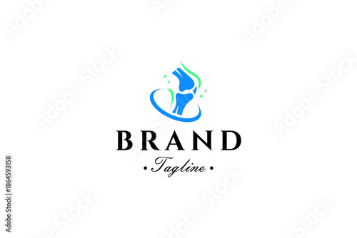 Knee bone health safety logo in shield with flat vector design style