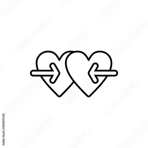 Two hearts linked by arrows suggest love connection or compatibility concept. Suitable for relationship or dating concept designs.