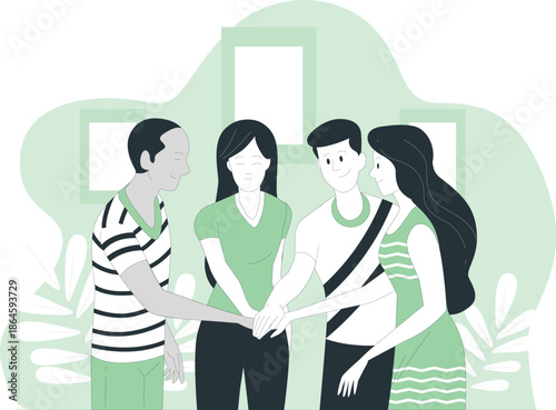 Family Members Joining Hands Together in a Harmonious Family Environment