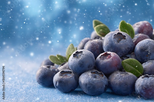 Chilled blueberries in a snowy forest setting