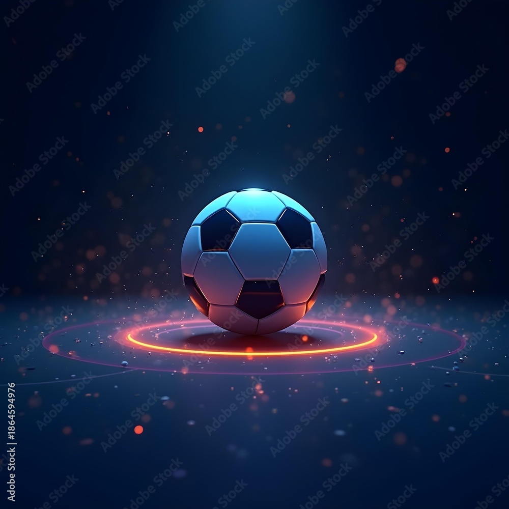Naklejka premium Soccer ball with glowing orange ring on dark background