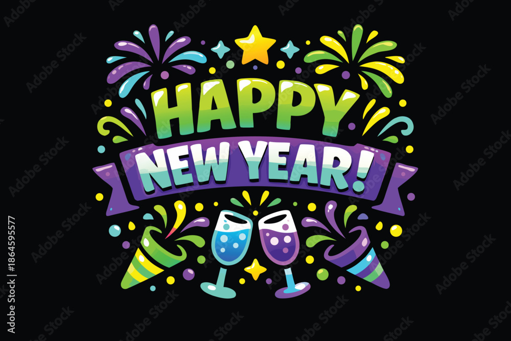 Obraz premium New Year Celebration with Joy and Fireworks