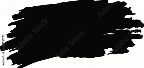 Abstract Bold Black Grunge Brush Stroke Isolated on White Background. Rough Hand Drawn Ink Smear Texture for Design Element, Logo, or Banner Backdrop