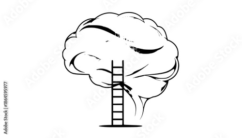 Surreal Mind Cloud with Ladder Silhouette - Creative Thinking and AI Innovation Vector Icon