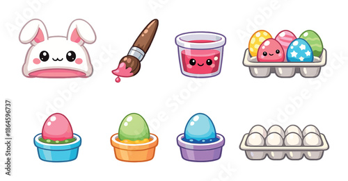 Colorful cartoon easter egg decoration with kawaii elements and bunny hat