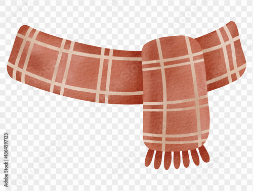 Watercolor red plaid winter scarf Christmas clothing illustration Vector.