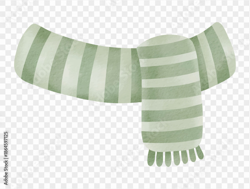 Watercolor green winter scarf cozy Christmas clothing illustration Vector.