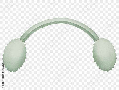Watercolor green fluffy earmuffs winter accessory illustration Vector.