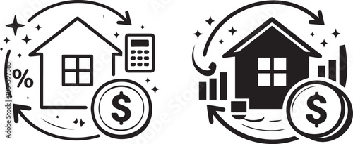 Real Estate Investment and Mortgage Calculator Line and Solid Icon Set Vector