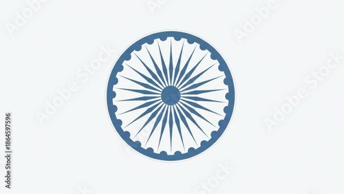 Blue and white ashoka chakra symbol, indian national emblem, 24 spokes wheel, navy blue color, white background, circular design, abstract logo, cultural icon, government