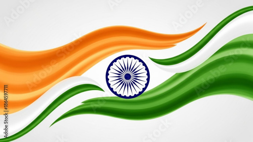 Indian flag with orange, white, and green wavy stripes and blue wheel, symbolizing national pride and patriotism with flag of India and national symbol