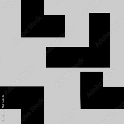 Minimal abstract block pattern with rotated geometric forms. Concept of repetition, imbalance, and structural variation.