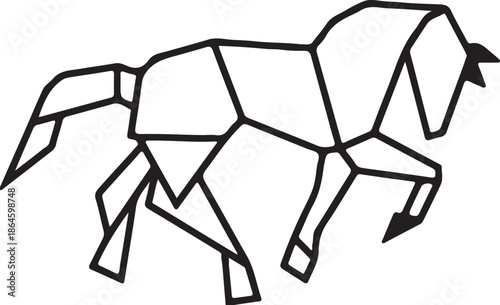 Geometric horse outline on transparent background polygon black white animal drawing art design shape form minimalist stylized simple line silhouette clipart illustration graphic vector head