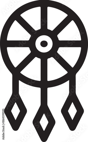 Black dreamcatcher icon on transparent background dream catcher symbol logo white native american spiritual protective web feathers boho bohemian handmade craft art design element graphic