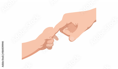 Child Hand Holding Adult Finger Flat Vector Illustration of Care