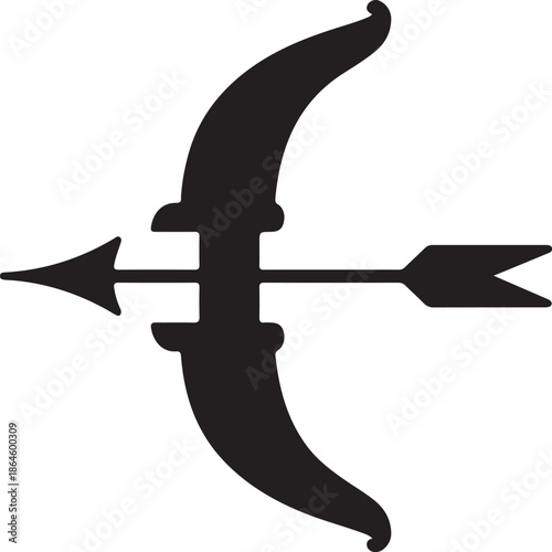 Black silhouette of a bow and arrow on transparent background archery weapon hunting icon symbol logo shape graphic design element art illustration vector clipart simple