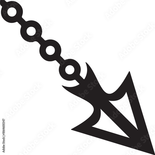 Black silhouette of a medieval flail weapon on transparent background icon symbol clipart graphic illustration shape design element object war battle history middle ages chain