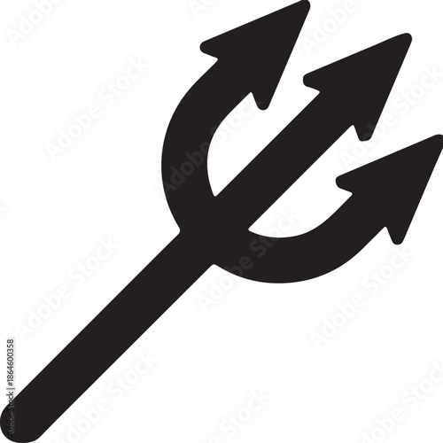 Black silhouette of a trident pitchfork on transparent background devil satan hell mythology symbol icon clipart illustration graphic design element weapon fork prong tine sharp
