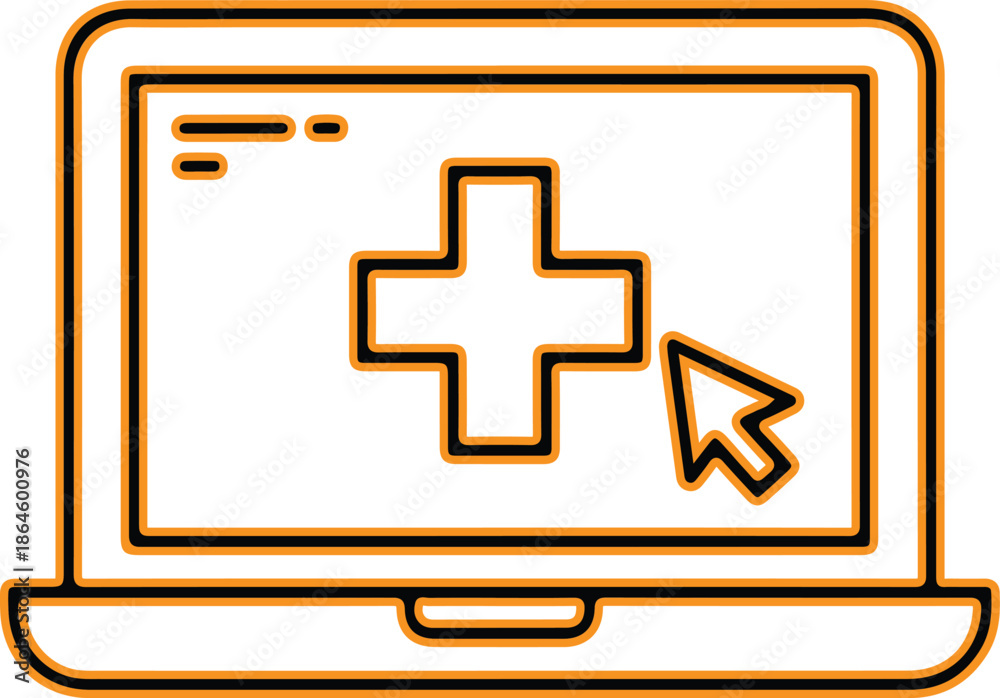 Fototapeta premium Laptop with cross icon and cursor vector illustration