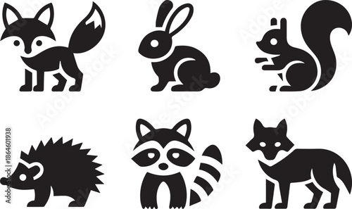 Set of Animal Silhouettes, Wild and Domestic Creatures in Black and White, Isolated Minimal Wildlife Figures Representing Nature, Pets, and Fauna Concept