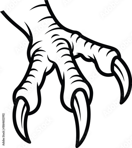 Stylized black and white outline drawing of a fierce predatory bird or dragon claw featuring sharply curved talons ready to grasp prey or strike an enemy