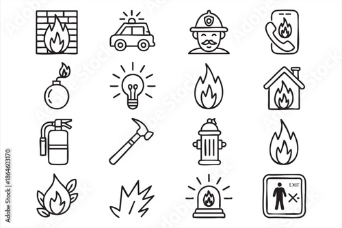 Emergency Fire Icons for Evacuation, Alerts, and Safety Interfaces