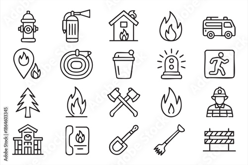 Emergency Fire Icons for Hazard Alerts and Digital Safety Interfaces