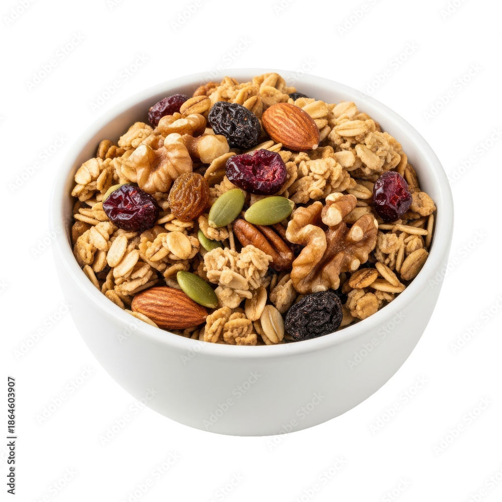 Obraz premium Delicious Granola Bowl With Nuts And Dried Fruit