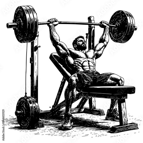 The Power Within: A determined individual, radiating strength, executes a bench press, embodying the pinnacle of physical training and the relentless pursuit of peak performance.