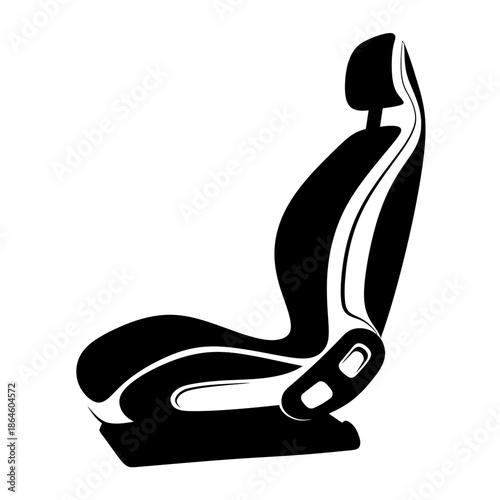 Car seat vector icon silhouette for automotive interior design, vehicle passenger chair, and transportation comfort symbol.
