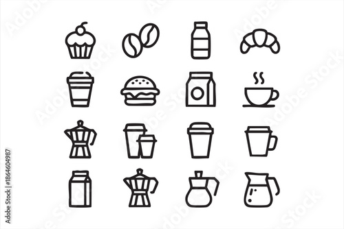 Cafe Coffee and Snack Icons for Digital Menu Systems