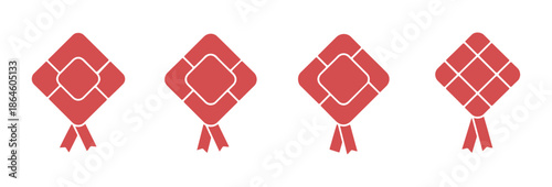 a lively assortment of ketupat icons with outlines, displayed on a white background
