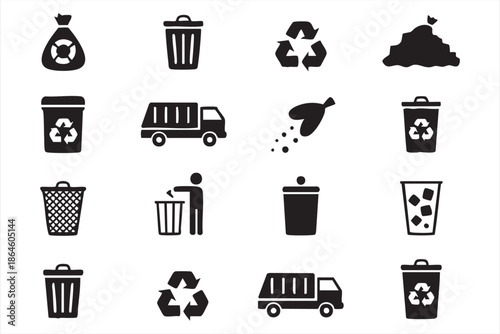 Trash Collection and Recycling Icons for UI Design