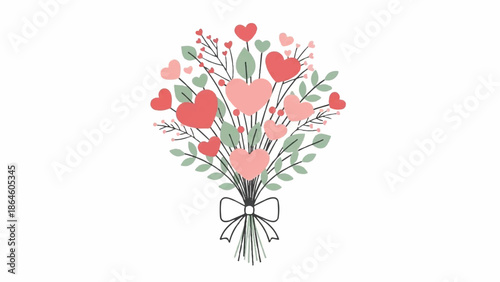 Bouquet of flowers with hearts tied with a ribbon