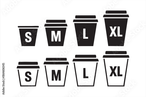 Coffee Cup Size Icons S M L XL for Cafe Ordering Interfaces and Apps