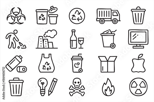 Recycling and Waste Icons for Sustainability Apps and UI Dashboards