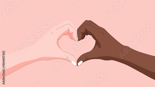 Diverse hands forming a heart shape together in a symbol of love and unity